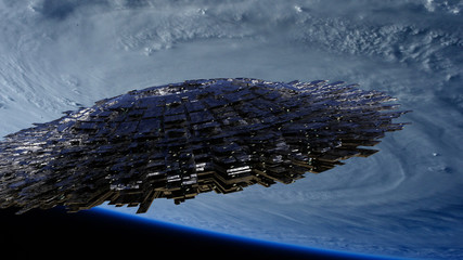 Wall Mural - ufo, alien spaceship in orbit of planet earth