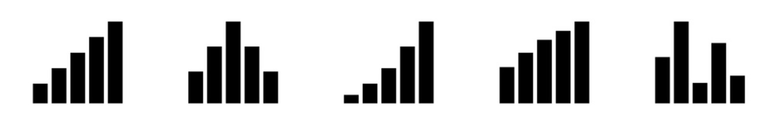 Wall Mural - bar graph icon black | bar diagram | chart symbol | curve logo | growth sign | isolated | variations