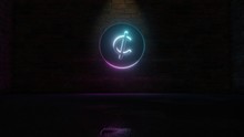 3D Rendering Of Blue Violet Neon Symbol Of Cent Icon On Brick Wall