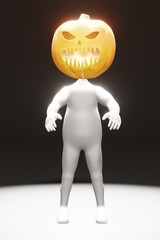 Sticker - 3D Render of cartoon character with Halloween Pumpkin