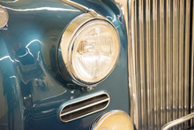 Retro Blue Car Headlight From Old Vintage Auto Exhibition
