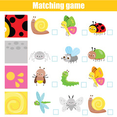  Matching game. Educational children activity. Match pattern and with insects
