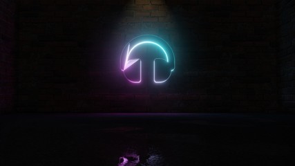 Wall Mural - 3D rendering of blue violet neon symbol of headphones icon on brick wall