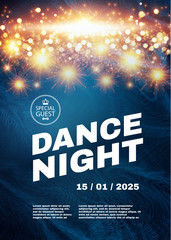 Wall Mural - Dance night. Music fest poster template with shining fireworks. Show, exhibition, competition, birthday party flyer design.