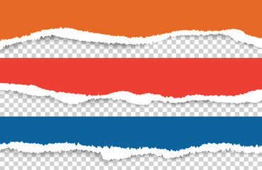 Wall Mural - Ripped paper. Torn color paper sheets vector set. Red blue ripped sheets isolated on transparent background. Torn and ripped, page strip material illustration