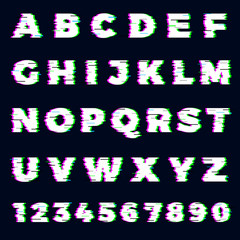 Wall Mural - glitch font. destroyer alphabet letters dynamic screen effect gaming typography font vector template
