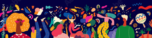 Fotomural Beautiful holiday vector illustration with dancing people