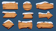 © ONYXprj - Winter sign boards. Wooden season banners with snow cap vector christmas decoration. Billboard and signboard, guidepost collection illustration