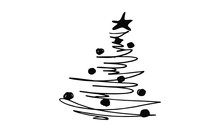 Hand-drawn Christmas Tree. Silhouette. Christmas Doodle. Traditional Holiday Card. Use As An Ornament, Print Or Clipart