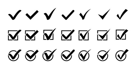 Fototapete - Set of Black Check Marks icons. Tick symbol. Black confirm icons. Different check marks or ticks in boxes. Confirmation, acceptance positive passed, voting agreement, completion of tasks on a list