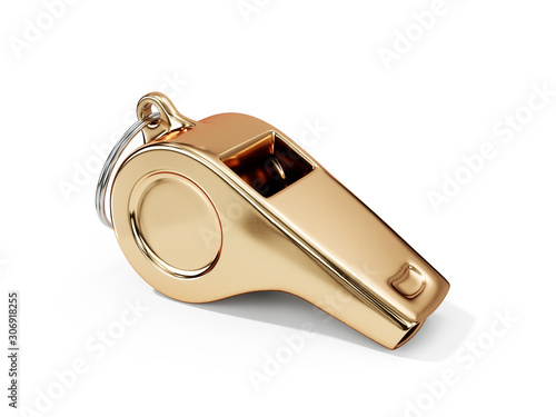 Fotomural Steel metal golden whistle isolated