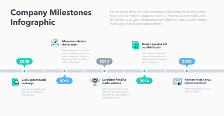 Aufkleber - Modern business infographic for company milestones timeline template with flat icons. Easy to use for your website or presentation.