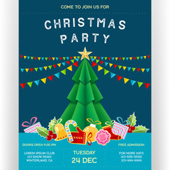 Wall Mural - Poster for Christmas party with invitational text and abstract celebration attributes.