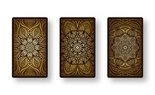 Floral Stylized Golden Pattern. Collection Back Side Of Cards