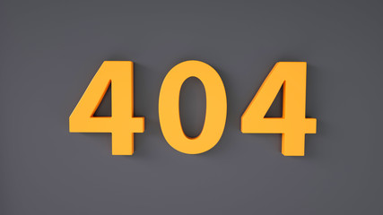 Orange http 404 error page on grey background, template concept, 3d illustration. 3d render. Website under construction page. Computer network system problem