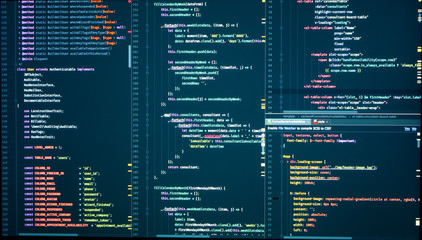 programming with html, php and javascript. backend source code on monitor