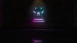 © Destrosvet - 3D rendering of blue violet neon symbol of chess rook icon on brick wall