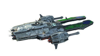 Wall Mural - alien ufo spaceship, spacecraft in flight isolated on white background, top view, 3d rendering