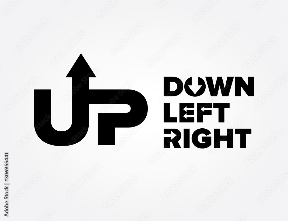 Up down left right word mark symbol direction Stock Vector | Adobe Stock
