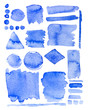 © Kateryna Kovarzh - Set di scrisce e  pennelli grafici acquerello blu per graphic design
