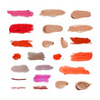 Vector Set of Different Cosmetic Smears Isolated on White, Design Elements, Lipstick, BB Cream, concealer, tint.