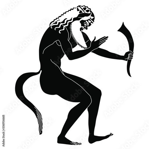 Fotomural Drunken ancient Greek satyr holding rhyton of wine