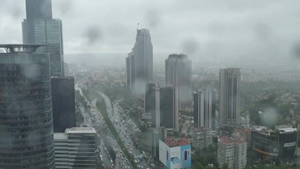 Wall Mural - istanbul, Turkey - April 2019: Levent financial district under rain