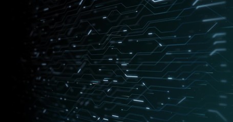 Wall Mural - 4k high technology seamless loop of the futuristic circuit board. electrical signals flowing in elec