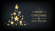 © iamchamp - Merry Christmas tree of golden star and happy new year on black color background