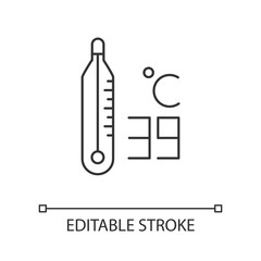 Thermometer linear icon. High temperature. Medical device. Common cold symptom. Illness and sickness. Thin line illustration. Contour symbol. Vector isolated outline drawing. Editable stroke