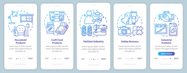 Local production onboarding mobile app page screen vector template. Household products. Hobby business. Walkthrough website steps with linear illustrations. UX, UI, GUI smartphone interface concept