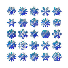 Wall Mural - set 3d Snowflake icons line blue vector snow christmas winter