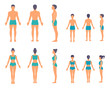 Full-length people's bodies without faces. The human body from different sides. Front, back, side view.