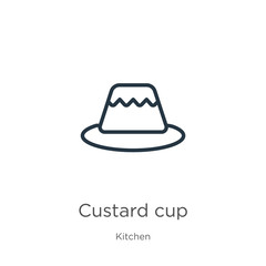 Wall Mural - Custard cup icon. Thin linear custard cup outline icon isolated on white background from kitchen collection. Line vector custard cup sign, symbol for web and mobile