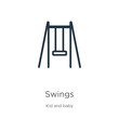 Swings icon. Thin linear swings outline icon isolated on white background from kid and baby collection. Line vector swings sign, symbol for web and mobile