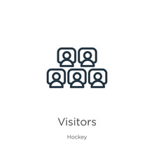 Visitors Icon. Thin Linear Visitors Outline Icon Isolated On White Background From Hockey Collection. Line Vector Visitors Sign, Symbol For Web And Mobile
