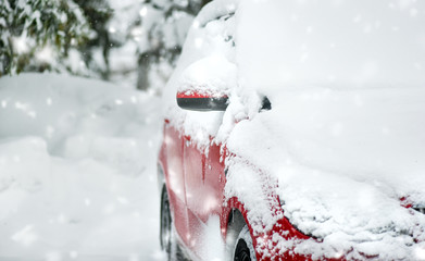 Wall Mural - Winter calamity concept. Cars covered with snow detail.