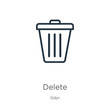 Delete icon. Thin linear delete outline icon isolated on white background from gdpr collection. Line vector delete sign, symbol for web and mobile