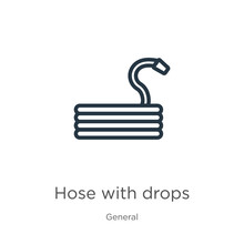 Hose With Drops Icon. Thin Linear Hose With Drops Outline Icon Isolated On White Background From General Collection. Line Vector Hose With Drops Sign, Symbol For Web And Mobile