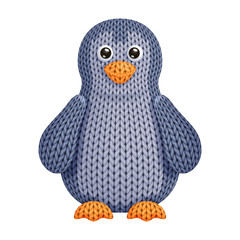 Wall Mural - Illustration of a funny knitted penguin toy. On white background