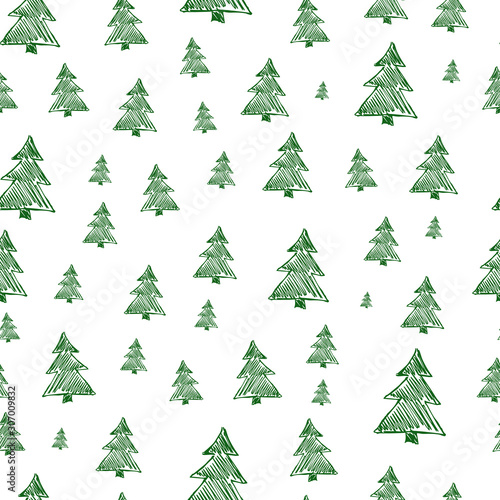 Materiał do szycia Seamless pattern with hand drawn Christmas trees