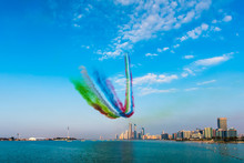 Airplanes Flying Above Abu Dhabi Skyline For The UAE National Day Celebration Airshow