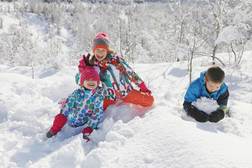 Canvas Print - Kids in winter time