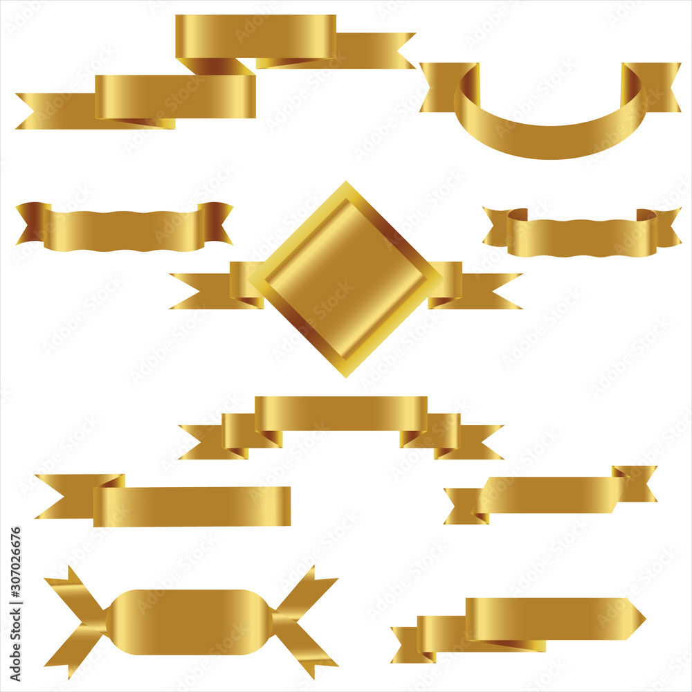 GOLD Ribbon Set In Isolated For Celebration And Winner Award Banner ...