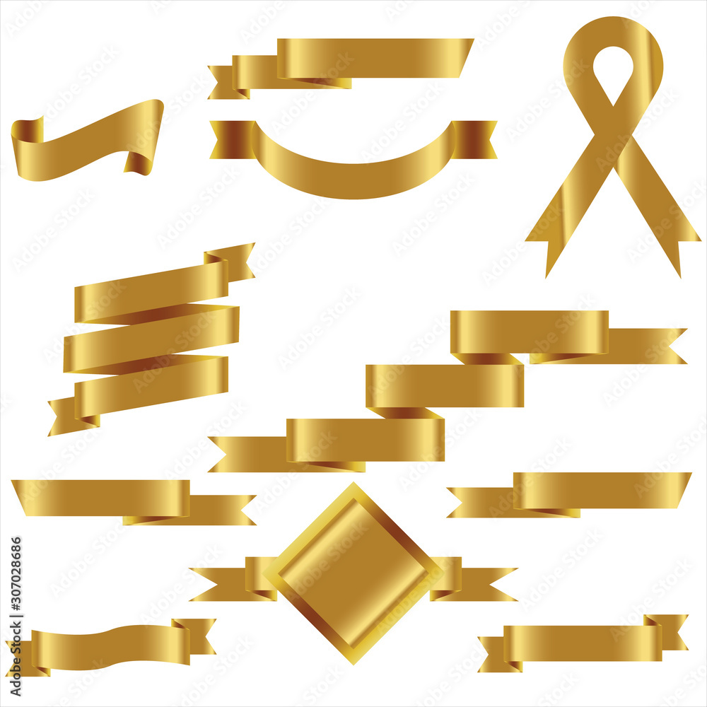 GOLD Ribbon Set In Isolated For Celebration And Winner Award Banner ...