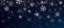 Snow. Realistic Snow Overlay Background. Snowfall, Snowflakes In Different Shapes And Forms. Snowfall Isolated On Transparent Background
