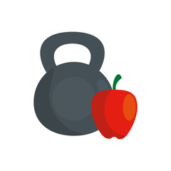 Poster - dumbbell equipment with apple fruit isolated icon vector illustration design