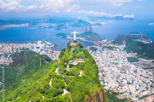 Beautiful aerial view of Rio de Janeiro city with Corcovado and Sugarloaf Mounta Canvas Print