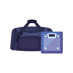 Wall Mural - handbag gym with scale measure weight isolated icon vector illustration design