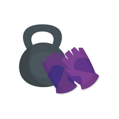 Sticker - fingerless glove sport with dumbbell equipment vector illustration design